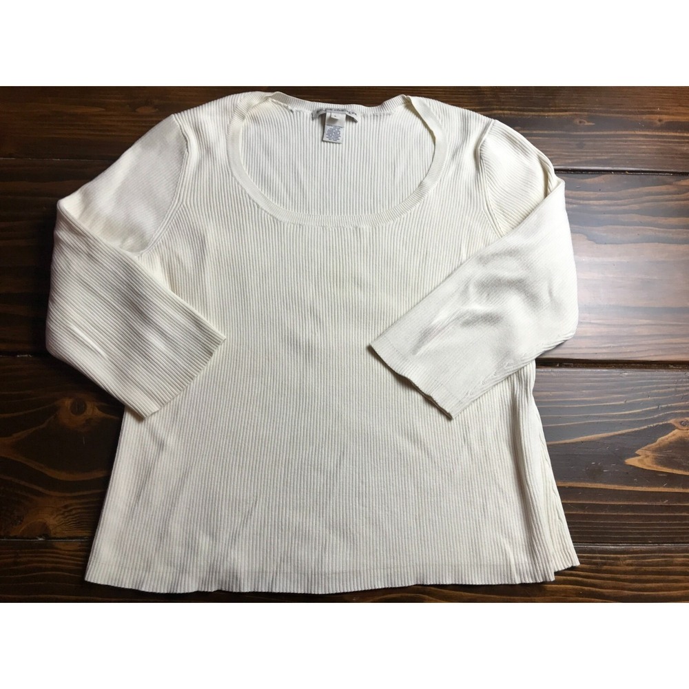 Telluride Clothing Co. Shirt, Women's Size Large, Cream, Ribbed, 3/4 Sleeve